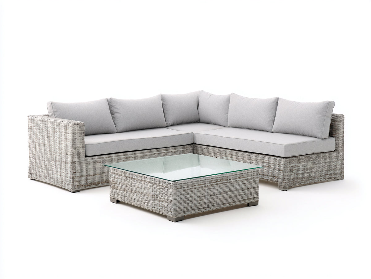 Canapé de jardin - Résine tressée-Tissu - 246 x 246 x 76 cm - Gris clair-Beige grisé - Style contemporain