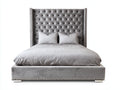 Lit double - Velours - 220 x 180 x 155 cm - Gris perle - Style élégant capitonné