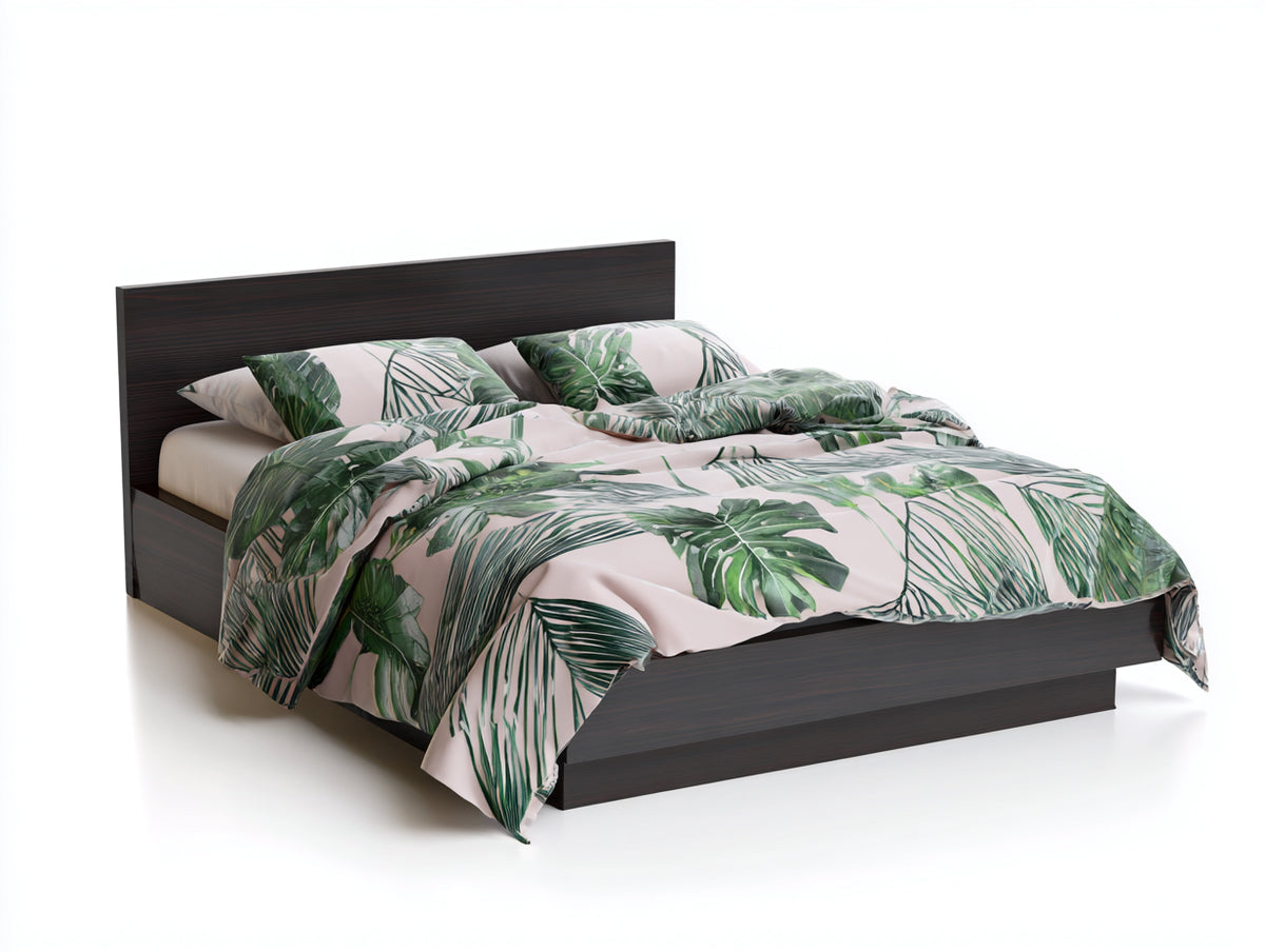 Lit double - Bois - 220 x 180 x 95 cm - Marron foncé - Style moderne minimaliste