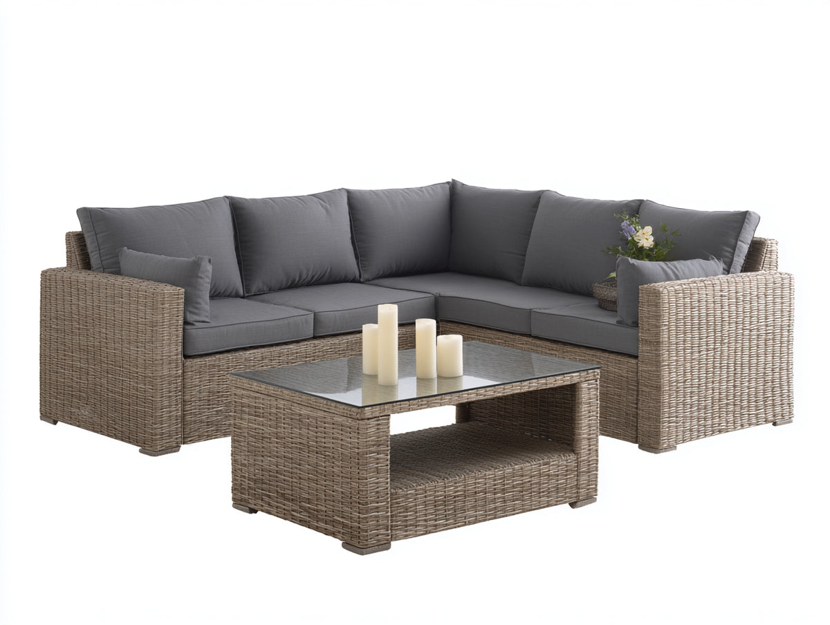 Canapé de jardin - Résine tressée-Tissu - 248 x 248 x 78 cm - Gris anthracite-Taupe - Style contemporain