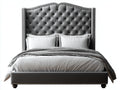 Lit double - Velours - 225 x 185 x 160 cm - Gris anthracite - Style baroque capitonné