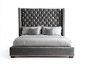 Lit double - Velours - 220 x 180 x 155 cm - Gris foncé - Style luxueux capitonné