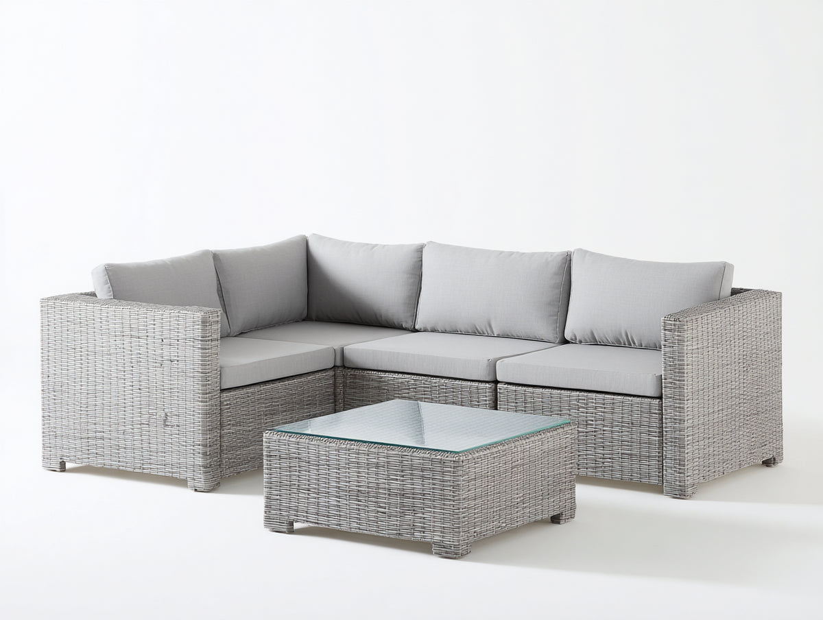 Canapé de jardin - Résine tressée-Tissu - 228 x 168 x 74 cm - Gris clair-Gris chiné - Style moderne