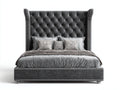 Lit double - Velours - 220 x 180 x 160 cm - Gris anthracite - Style classique capitonné