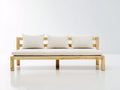 Canapé de jardin - Bois-Tissu - 220 x 84 x 78 cm - Écru-Bois naturel - Style minimaliste