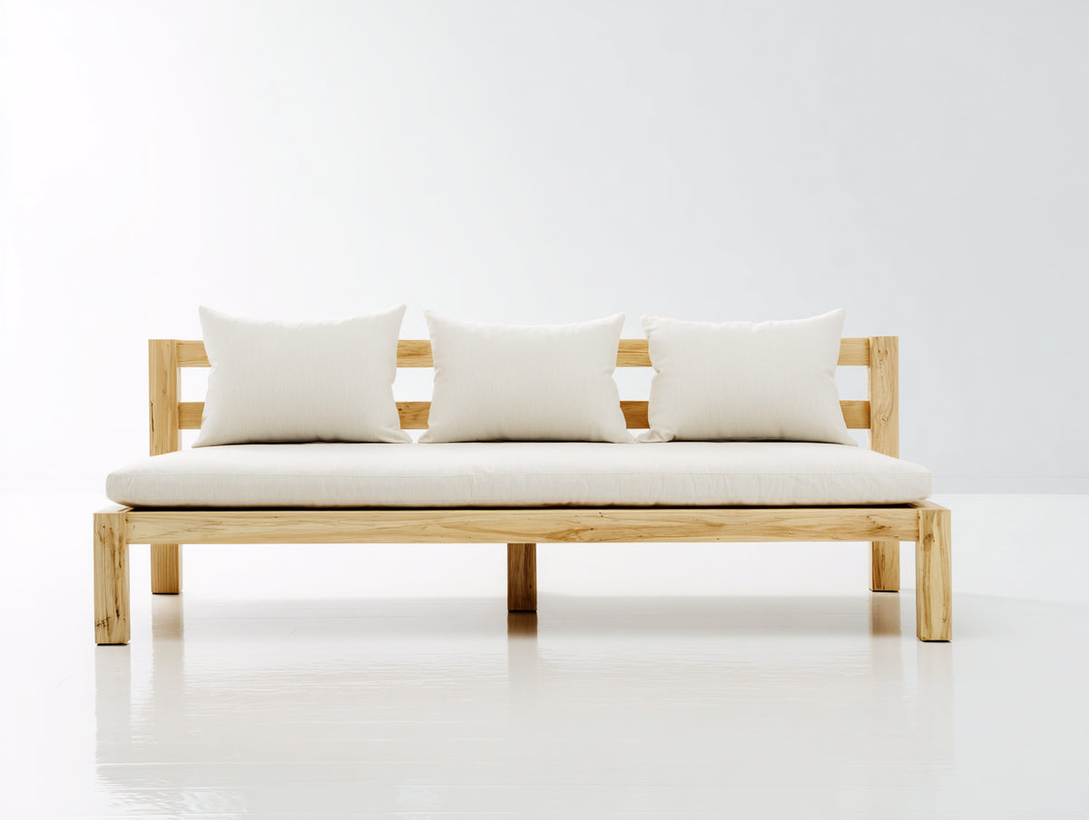 Canapé de jardin - Bois-Tissu - 220 x 84 x 78 cm - Écru-Bois naturel - Style minimaliste