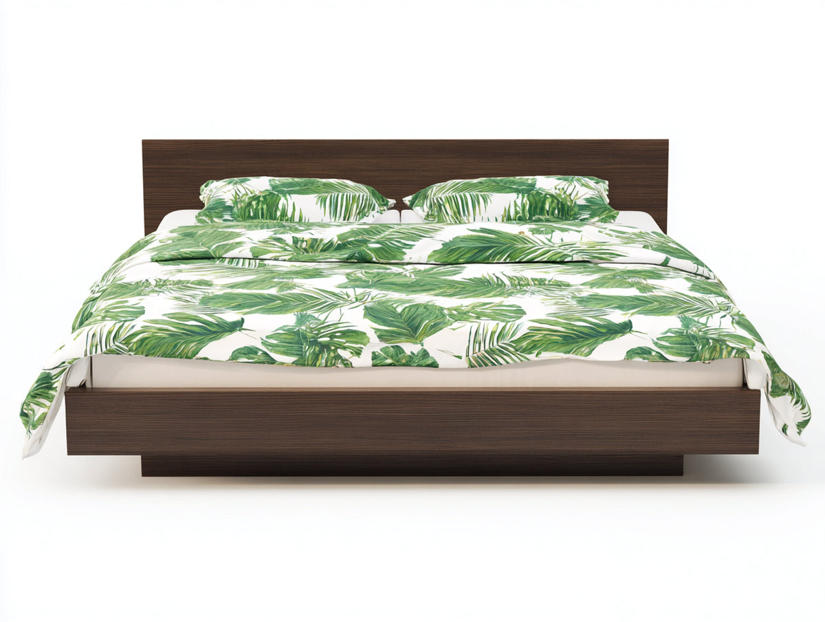 Lit double - Bois - 220 x 180 x 95 cm - Marron foncé - Style moderne minimaliste