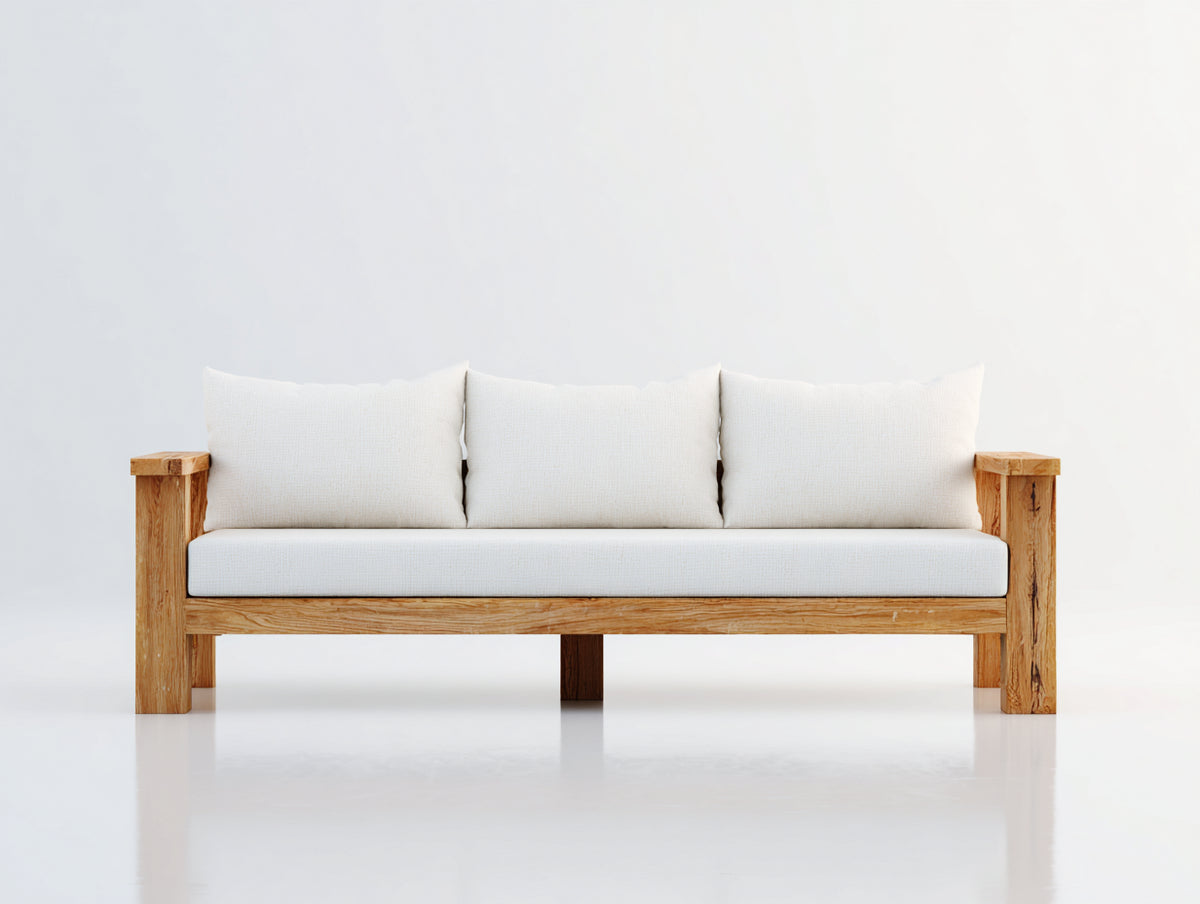 Canapé de jardin - Bois-Tissu - 224 x 90 x 80 cm - Écru-Bois naturel - Style rustique contemporain