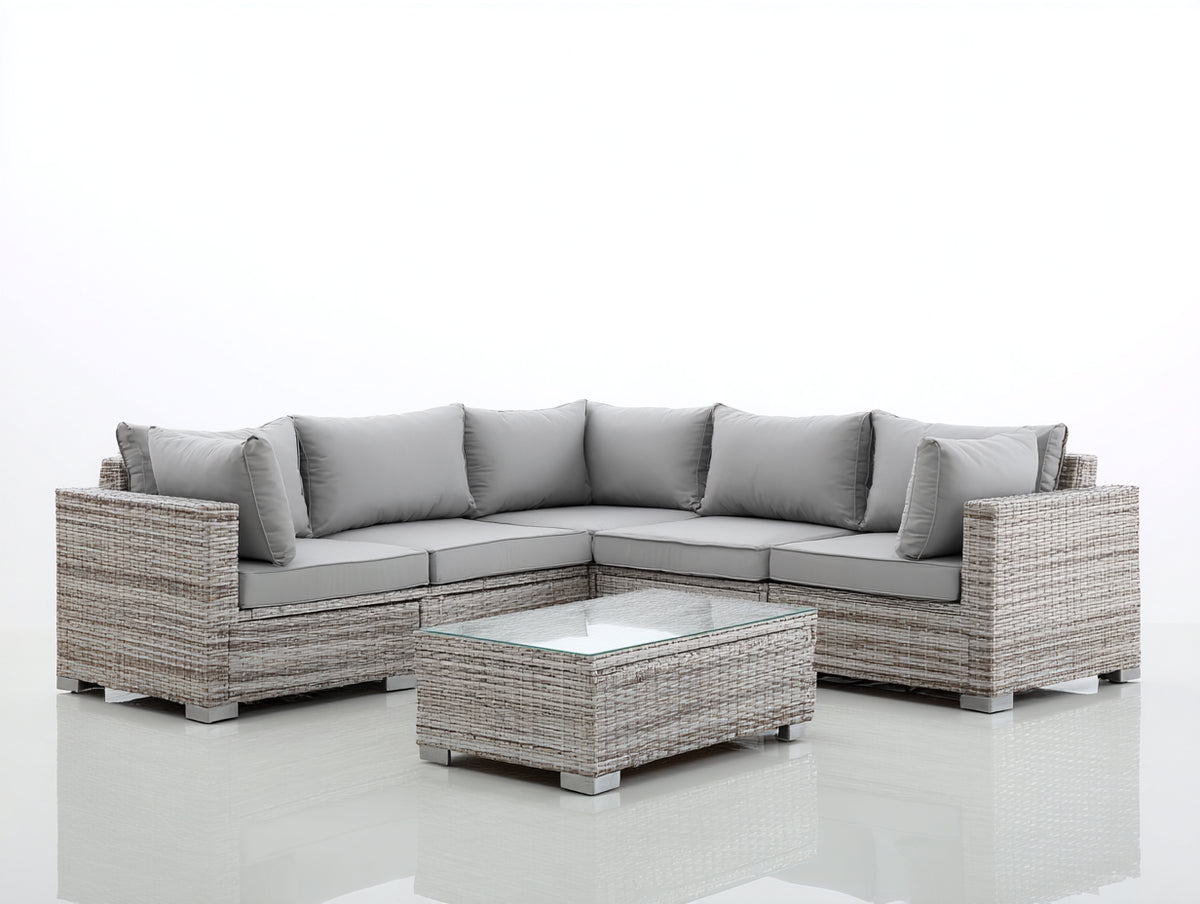 Canapé de jardin - Résine tressée-Tissu - 252 x 252 x 77 cm - Gris clair-Beige grisé - Style contemporain