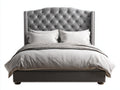 Lit double - Velours - 220 x 180 x 155 cm - Gris argenté - Style classique capitonné