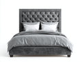 Lit double - Velours-métal - 215 x 175 x 150 cm - Gris clair - Style classique capitonné