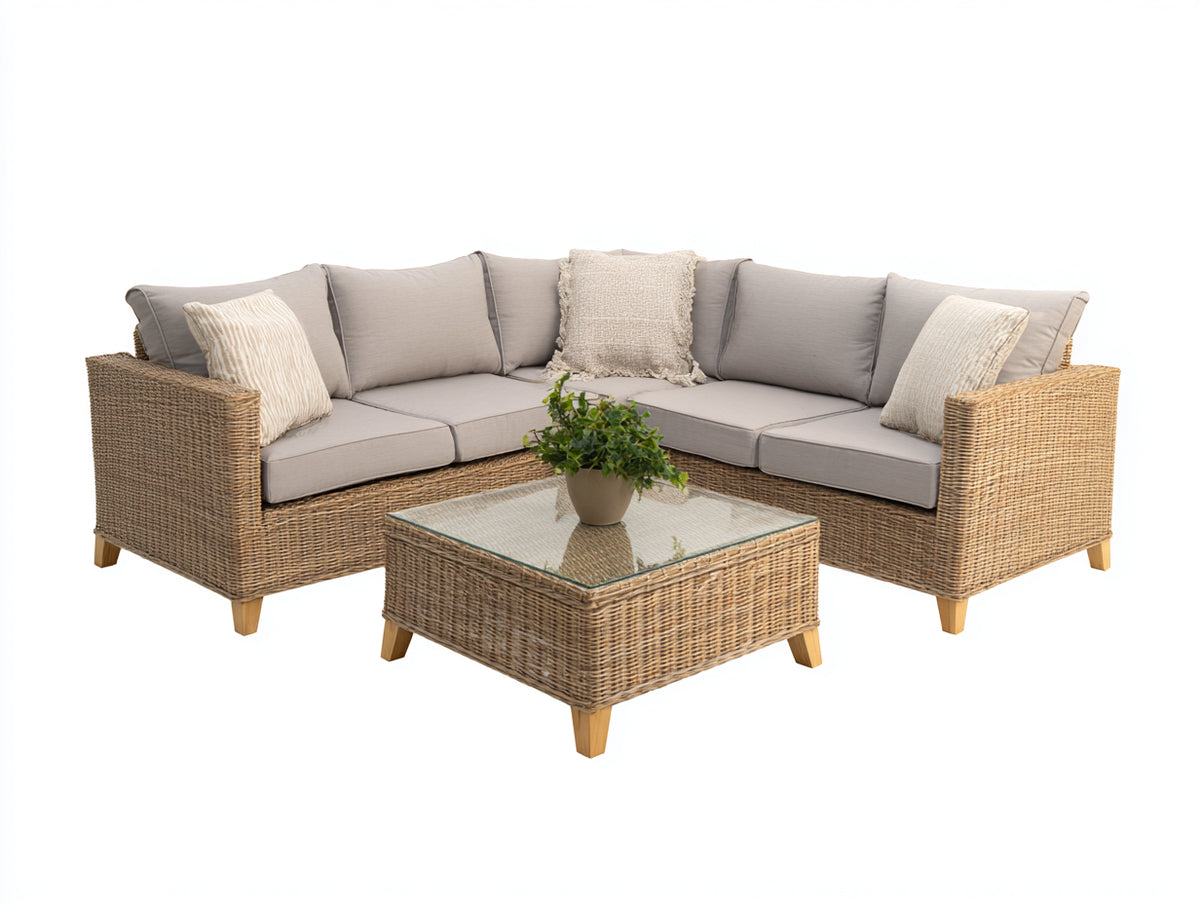 Canapé de jardin - Résine tressée-Tissu - 248 x 248 x 76 cm - Beige taupe-Rotin naturel - Style contemporain