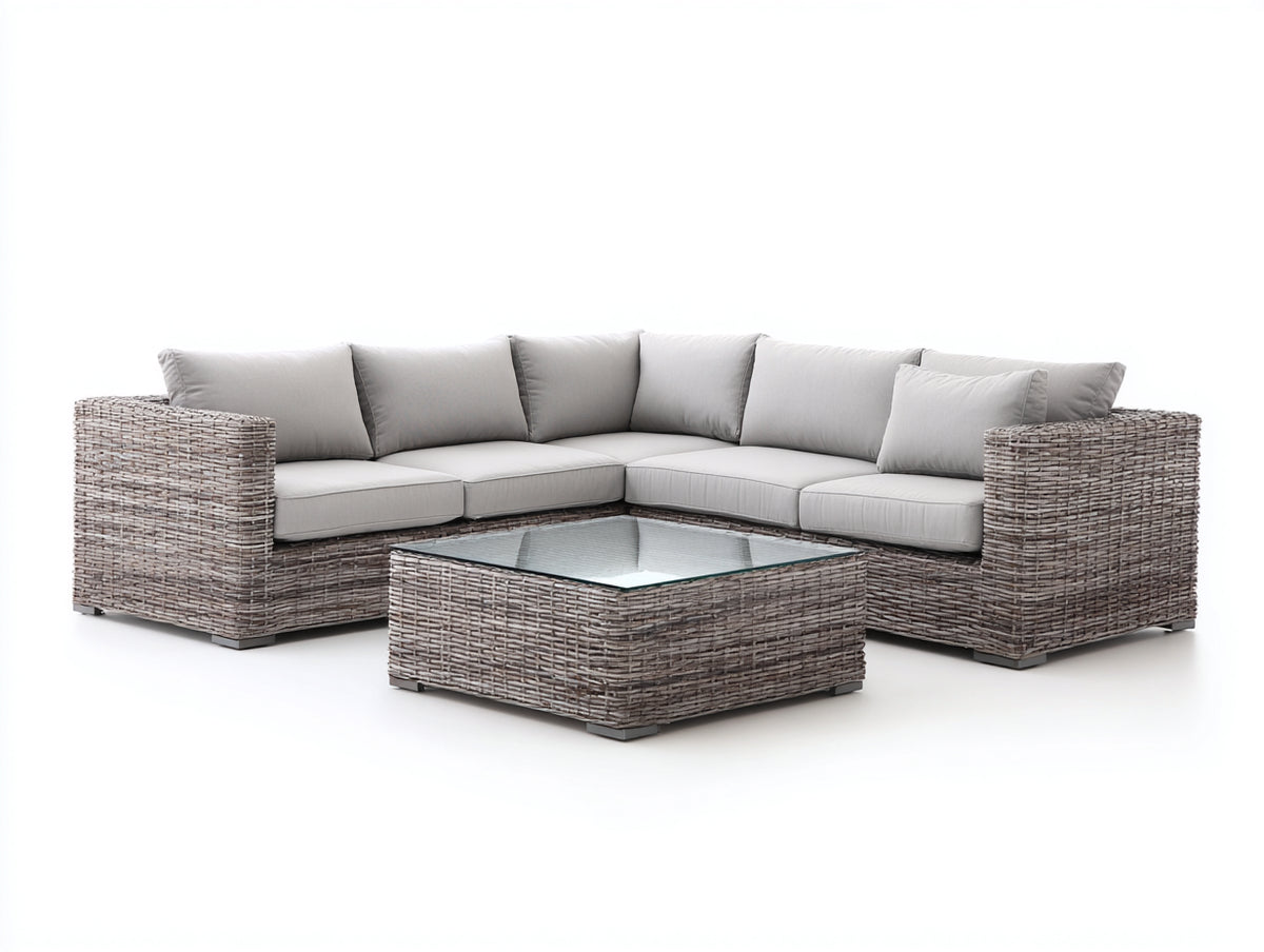 Canapé de jardin - Résine tressée-Tissu - 248 x 248 x 76 cm - Gris clair-Brun grisé - Style contemporain