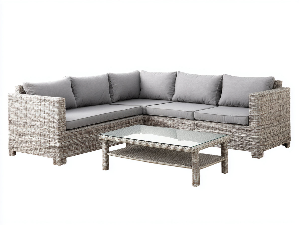 Canapé de jardin - Résine tressée-Tissu - 245 x 245 x 78 cm - Gris clair-Beige grisé - Style contemporain
